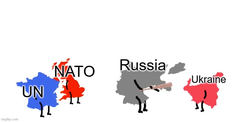 Should've done this when war broke out. | Russia; NATO; Ukraine; UN | image tagged in i wanna beat you up oversimplified | made w/ Imgflip meme maker