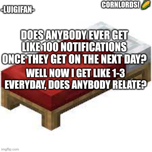Anyone relate? |  DOES ANYBODY EVER GET LIKE 100 NOTIFICATIONS ONCE THEY GET ON THE NEXT DAY? WELL NOW I GET LIKE 1-3 EVERYDAY, DOES ANYBODY RELATE? | image tagged in my announcement template,announcement,notifications | made w/ Imgflip meme maker