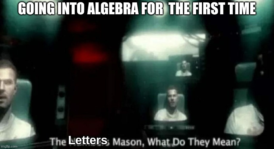 Seriously what do they mean | GOING INTO ALGEBRA FOR  THE FIRST TIME; Letters | image tagged in the numbers mason what do they mean | made w/ Imgflip meme maker