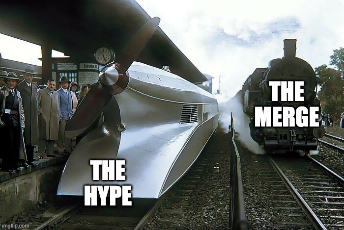 The merge | THE
MERGE; THE
HYPE | image tagged in nft,eth,crypto | made w/ Imgflip meme maker
