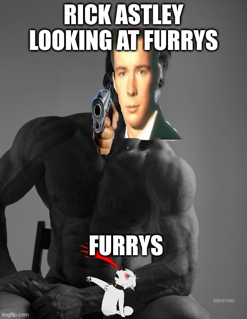 who tf likes furrys | RICK ASTLEY LOOKING AT FURRYS; FURRYS | image tagged in giga chad | made w/ Imgflip meme maker
