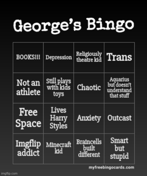 George’s Bingo Template | image tagged in bingo,george | made w/ Imgflip meme maker