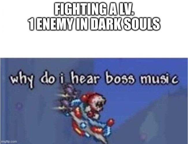 really tho | FIGHTING A LV. 1 ENEMY IN DARK SOULS | image tagged in why do i hear boss music,dark souls | made w/ Imgflip meme maker