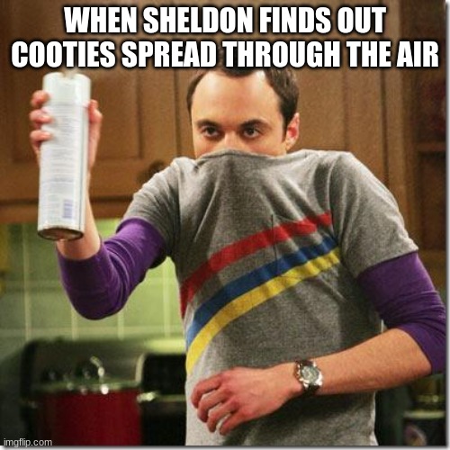 air freshener sheldon cooper | WHEN SHELDON FINDS OUT COOTIES SPREAD THROUGH THE AIR | image tagged in air freshener sheldon cooper | made w/ Imgflip meme maker