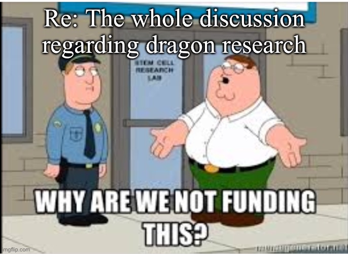Why Are We Not Funding This | Re: The whole discussion regarding dragon research | image tagged in why are we not funding this | made w/ Imgflip meme maker