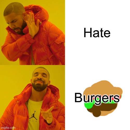 Drake Hotline Bling Meme | Hate Burgers | image tagged in memes,drake hotline bling | made w/ Imgflip meme maker
