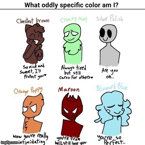 What oddly specific color am I? | image tagged in colors,fun stuff | made w/ Imgflip meme maker