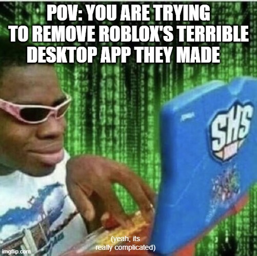 just why doe | POV: YOU ARE TRYING TO REMOVE ROBLOX'S TERRIBLE DESKTOP APP THEY MADE; (yeah, its really complicated) | image tagged in ryan beckford,roblox | made w/ Imgflip meme maker