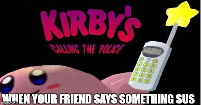 i know sus is dead | WHEN YOUR FRIEND SAYS SOMETHING SUS | image tagged in kirby's calling the police | made w/ Imgflip meme maker