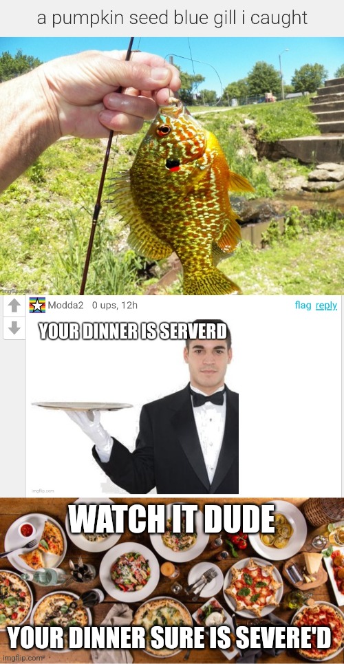 WATCH IT DUDE; YOUR DINNER SURE IS SEVERE'D | made w/ Imgflip meme maker