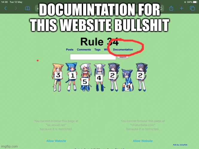 DOCUMINTATION FOR THIS WEBSITE BULLSHIT | image tagged in rule 34 | made w/ Imgflip meme maker