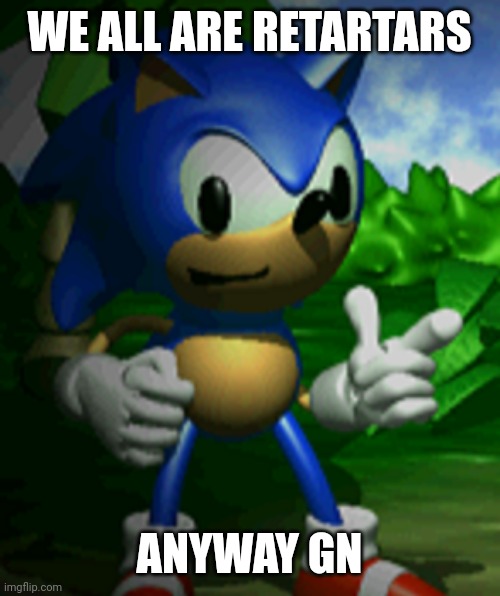 derpy sonic | WE ALL ARE RETARTARS; ANYWAY GN | image tagged in derpy sonic | made w/ Imgflip meme maker
