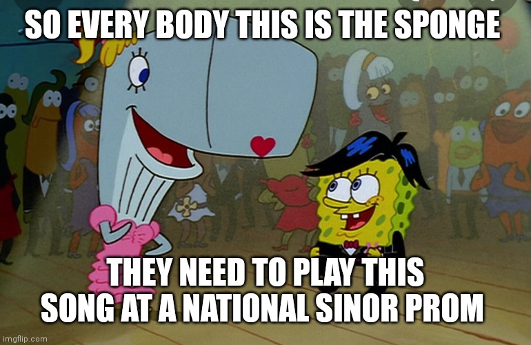 Da Sponge | SO EVERY BODY THIS IS THE SPONGE; THEY NEED TO PLAY THIS SONG AT A NATIONAL SINOR PROM | image tagged in funny memes | made w/ Imgflip meme maker