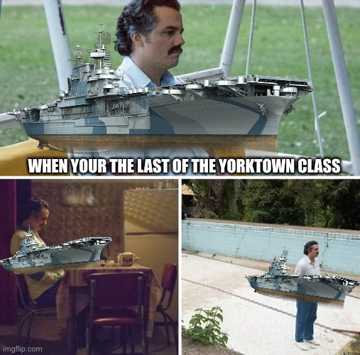 Poor Enterprise two of her sisters got sunk | WHEN YOUR THE LAST OF THE YORKTOWN CLASS | image tagged in naval memes,uss enterprise,enterprise,alone | made w/ Imgflip meme maker