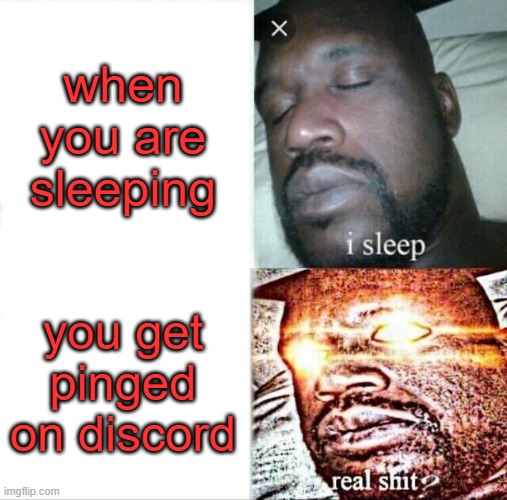 Sleeping Shaq | when you are sleeping; you get pinged on discord | image tagged in memes,sleeping shaq | made w/ Imgflip meme maker