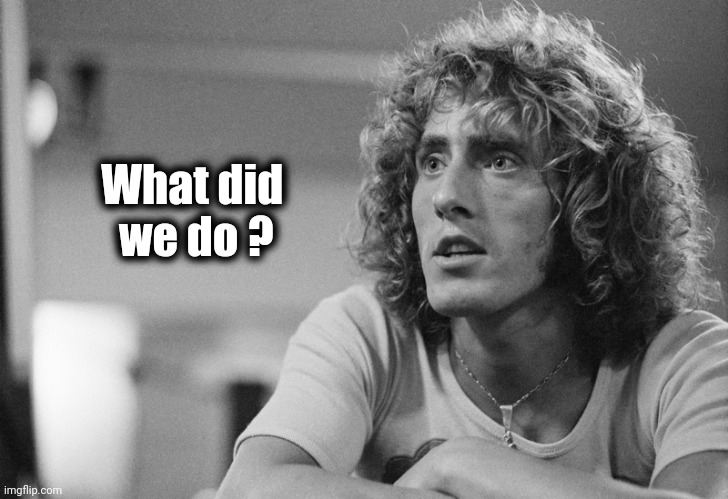 Roger Daltrey | What did
           we do ? | image tagged in roger daltrey | made w/ Imgflip meme maker