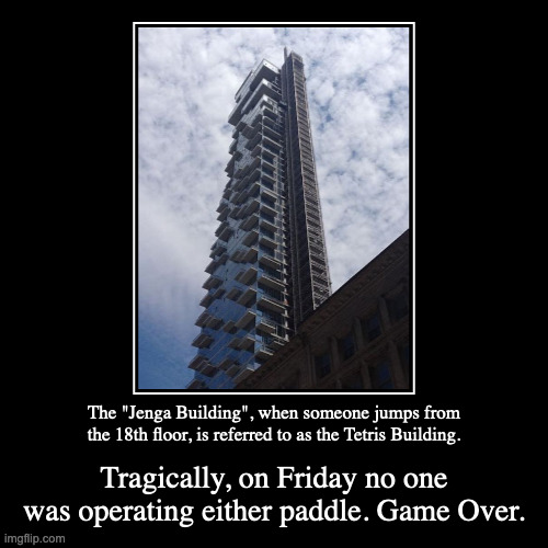 Jenga Building | image tagged in funny,demotivationals,building | made w/ Imgflip demotivational maker