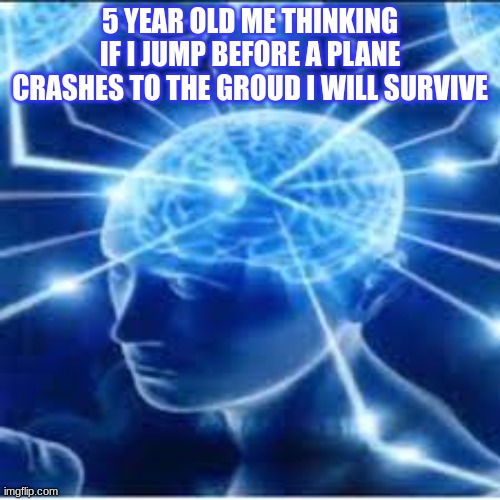 big brain | 5 YEAR OLD ME THINKING IF I JUMP BEFORE A PLANE CRASHES TO THE GROUD I WILL SURVIVE | image tagged in im smart | made w/ Imgflip meme maker