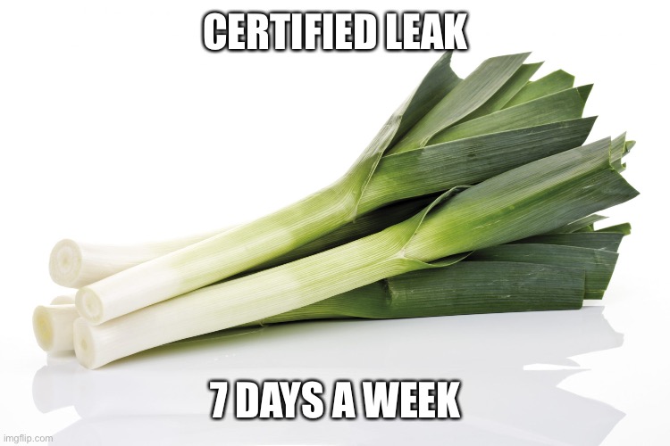 I’m not sorry | CERTIFIED LEAK; 7 DAYS A WEEK | image tagged in bad pun | made w/ Imgflip meme maker