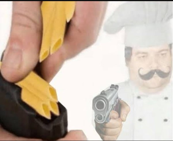Chef load pasta into gun Blank Meme Template