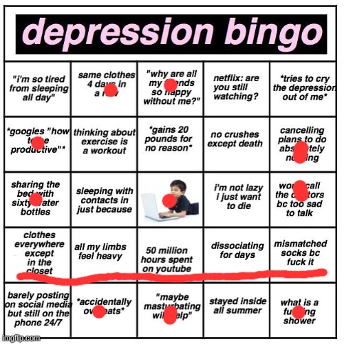 yes | image tagged in depression bingo | made w/ Imgflip meme maker