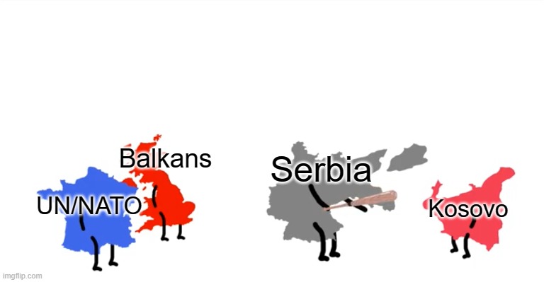 Possible chances. | Balkans; Serbia; Kosovo; UN/NATO | image tagged in i wanna beat you up oversimplified | made w/ Imgflip meme maker