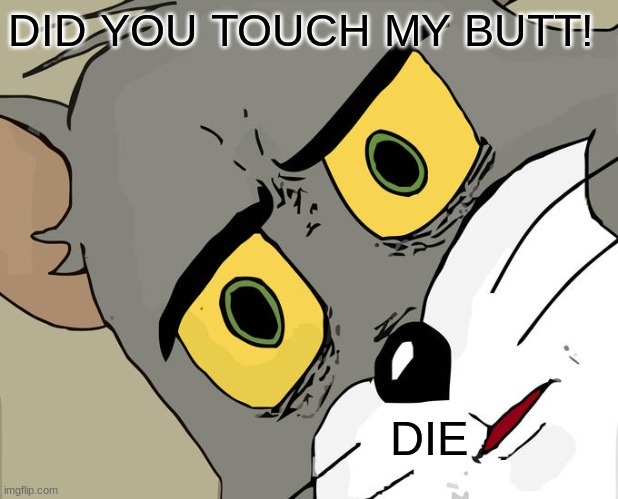 Unsettled Tom | DID YOU TOUCH MY BUTT! DIE | image tagged in memes,unsettled tom | made w/ Imgflip meme maker