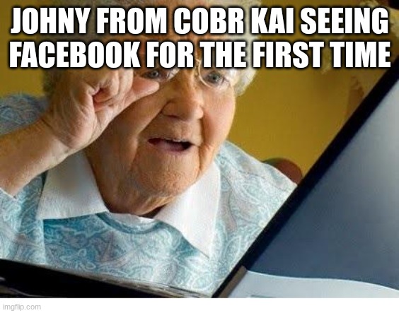 So true though | JOHNY FROM COBR KAI SEEING FACEBOOK FOR THE FIRST TIME | image tagged in old lady at computer | made w/ Imgflip meme maker