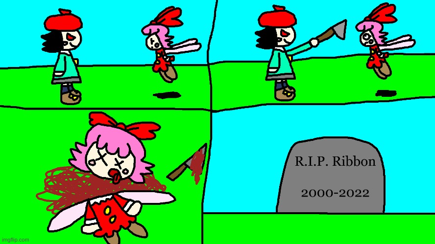 Evil Adeleine kills Ribbon with a knife | image tagged in kirby,gore,blood,comics/cartoons,funny,cute | made w/ Imgflip meme maker