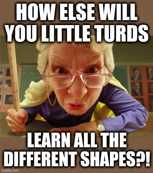 strict | HOW ELSE WILL YOU LITTLE TURDS LEARN ALL THE DIFFERENT SHAPES?! | image tagged in strict | made w/ Imgflip meme maker