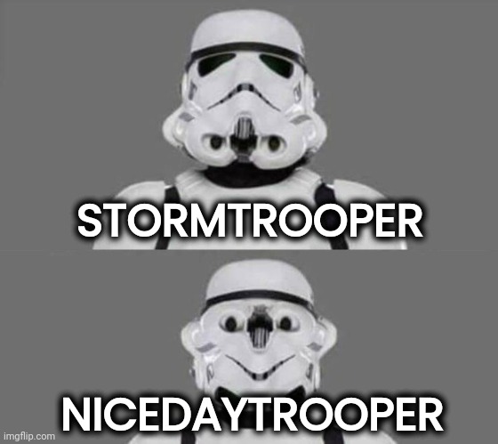 Do what you Love , Love what you do | STORMTROOPER; NICEDAYTROOPER | image tagged in star wars,well yes but actually no,stormtrooper,happiness,evil smile | made w/ Imgflip meme maker