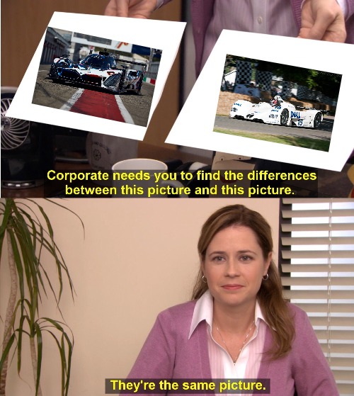 Hmmmn... something up with that bmw lmdh shape | image tagged in memes,they're the same picture,lemans | made w/ Imgflip meme maker