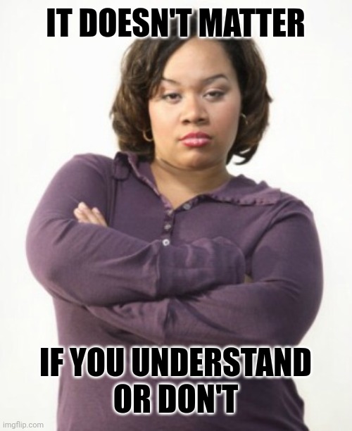 Mad woman | IT DOESN'T MATTER IF YOU UNDERSTAND
OR DON'T | image tagged in mad woman | made w/ Imgflip meme maker