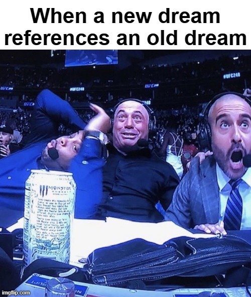 UFC flip out | When a new dream references an old dream | image tagged in ufc flip out | made w/ Imgflip meme maker