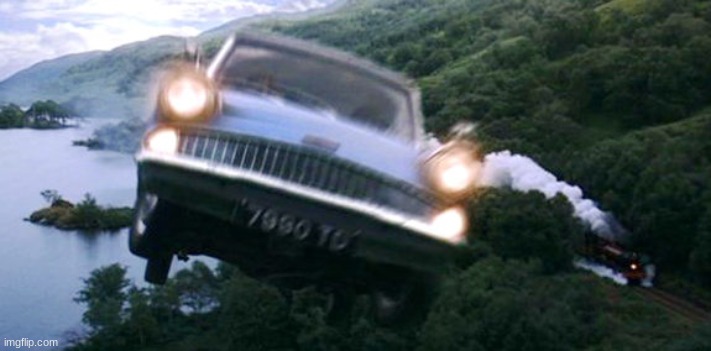 Harry Potter flying car | image tagged in harry potter flying car | made w/ Imgflip meme maker