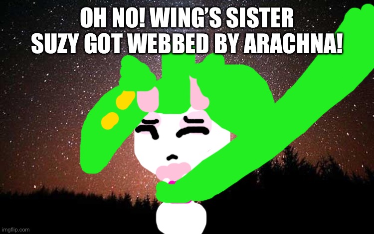 Oh dear! |  OH NO! WING’S SISTER SUZY GOT WEBBED BY ARACHNA! | image tagged in night sky,web | made w/ Imgflip meme maker
