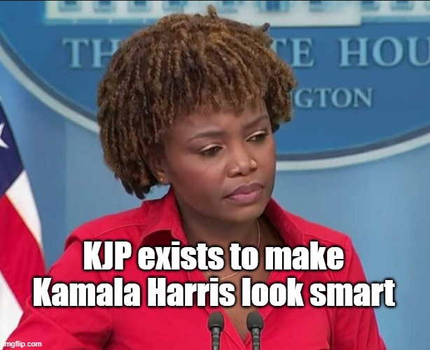 KJP Harris look smart | KJP exists to make Kamala Harris look smart | image tagged in karine jean-pierre | made w/ Imgflip meme maker