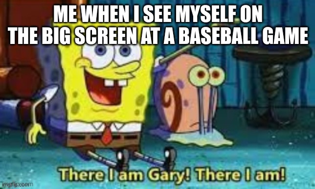 Everyone does this | ME WHEN I SEE MYSELF ON THE BIG SCREEN AT A BASEBALL GAME | image tagged in there i am gary | made w/ Imgflip meme maker