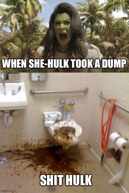 WHEN SHE-HULK TOOK A DUMP; SHIT HULK | image tagged in she hulk,girls poop too | made w/ Imgflip meme maker