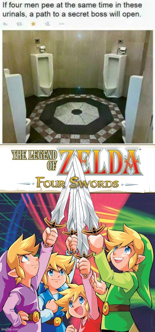 FOUR "SWORDS" | image tagged in the legend of zelda,legend of zelda,link,toilets,nintendo | made w/ Imgflip meme maker