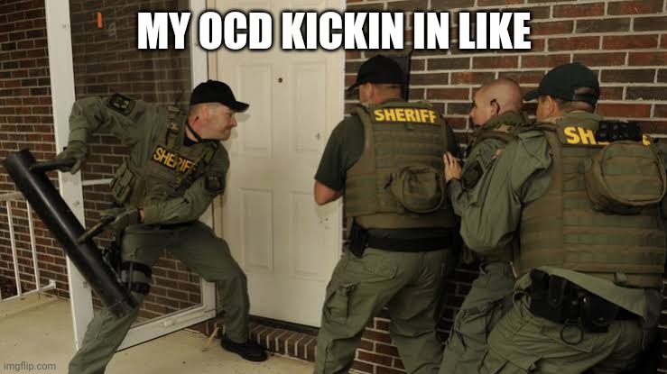 door cops | MY OCD KICKIN IN LIKE | image tagged in door cops | made w/ Imgflip meme maker