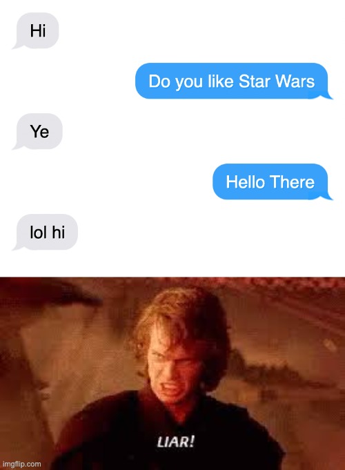 image tagged in anakin liar,liar,texts | made w/ Imgflip meme maker