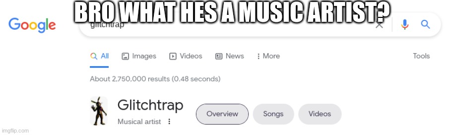 What? | BRO WHAT HES A MUSIC ARTIST? | image tagged in fnaf,glitchtrap | made w/ Imgflip meme maker