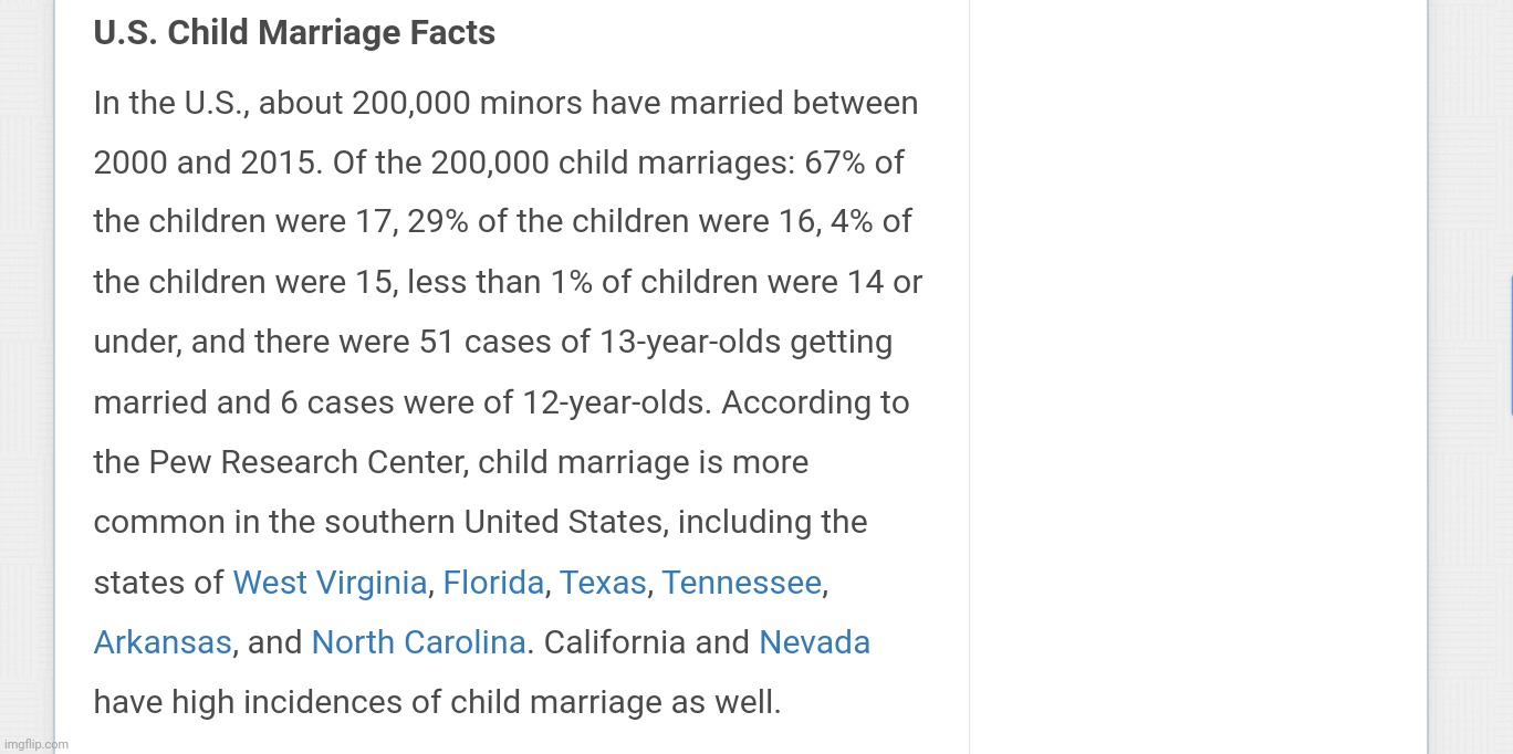 Child marriage in the USA, more common in the South | image tagged in us child marriage,underage marriage,south,gop | made w/ Imgflip meme maker