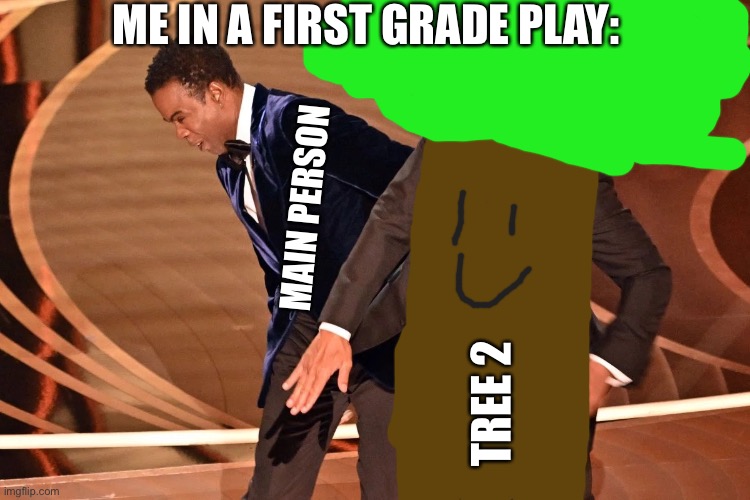 Ok |  ME IN A FIRST GRADE PLAY:; MAIN PERSON; TREE 2 | image tagged in cris rock slap | made w/ Imgflip meme maker