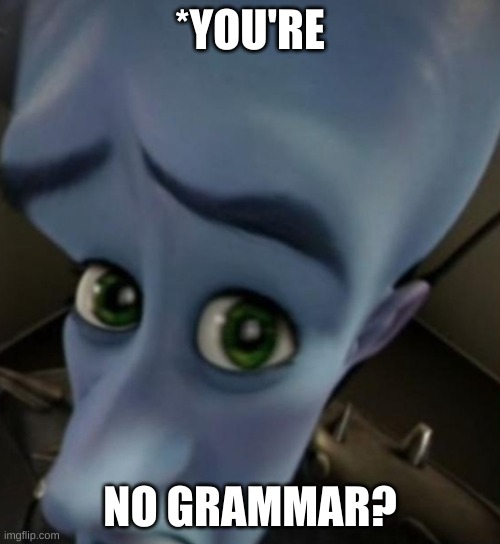 *You're |  *YOU'RE; NO GRAMMAR? | image tagged in megamind no bitches,grammar,bad grammar and spelling memes,gaming | made w/ Imgflip meme maker