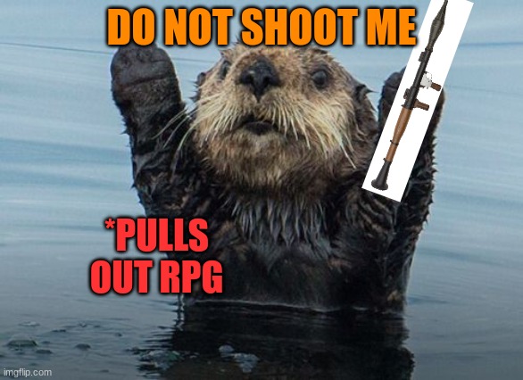 hold up where that come from |  DO NOT SHOOT ME; *PULLS OUT RPG | image tagged in hands up otter | made w/ Imgflip meme maker