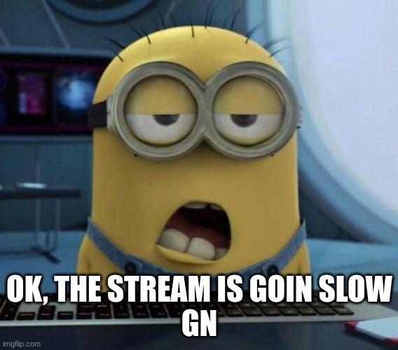 Sleepy Minion | OK, THE STREAM IS GOIN SLOW
GN | image tagged in sleepy minion | made w/ Imgflip meme maker
