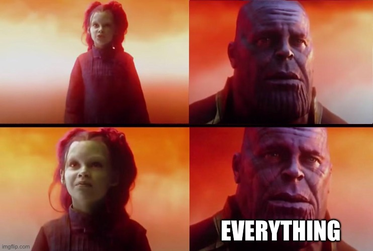 thanos what did it cost | EVERYTHING | image tagged in thanos what did it cost | made w/ Imgflip meme maker