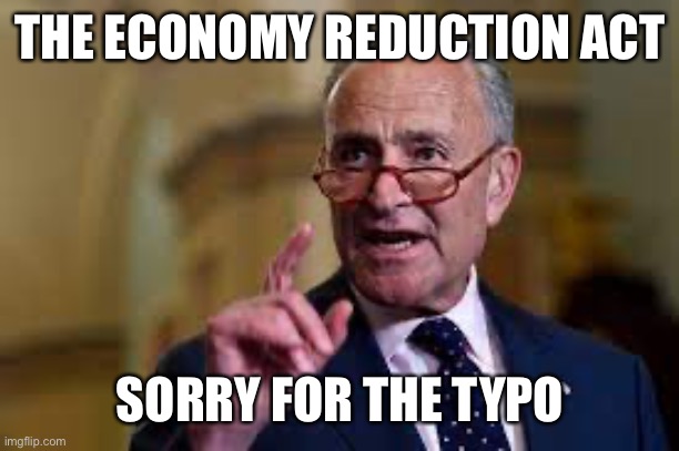 What it actually will reduce. | THE ECONOMY REDUCTION ACT; SORRY FOR THE TYPO | image tagged in chuck shumer,inflation,economy,reduction act | made w/ Imgflip meme maker